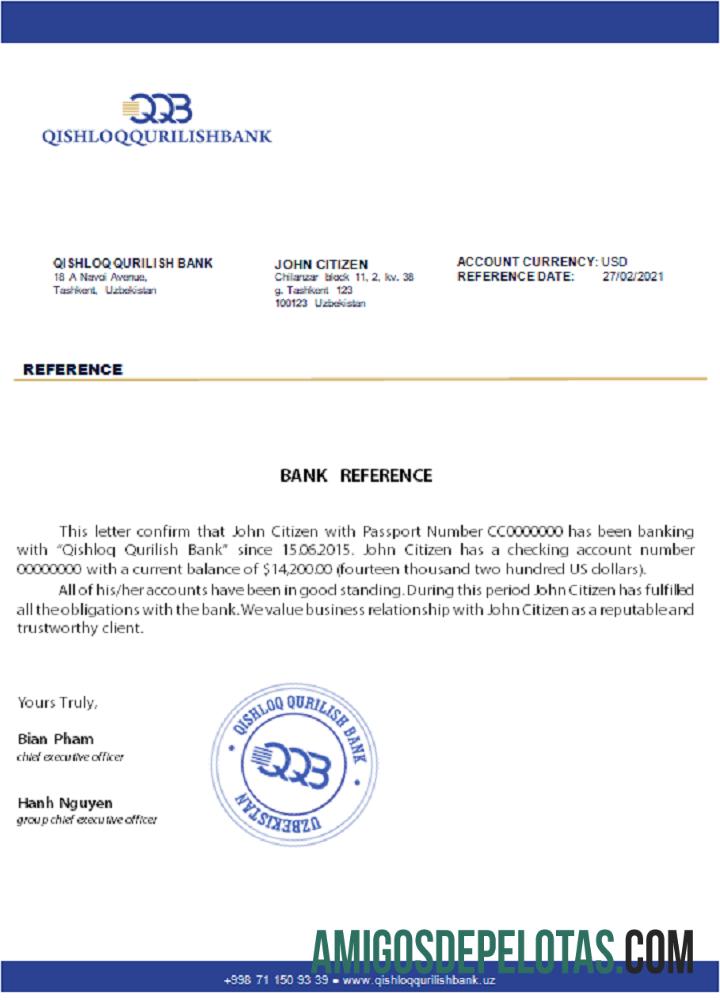 Referência do Banco de Construção Rural do Uzbequistão baixar para verificação